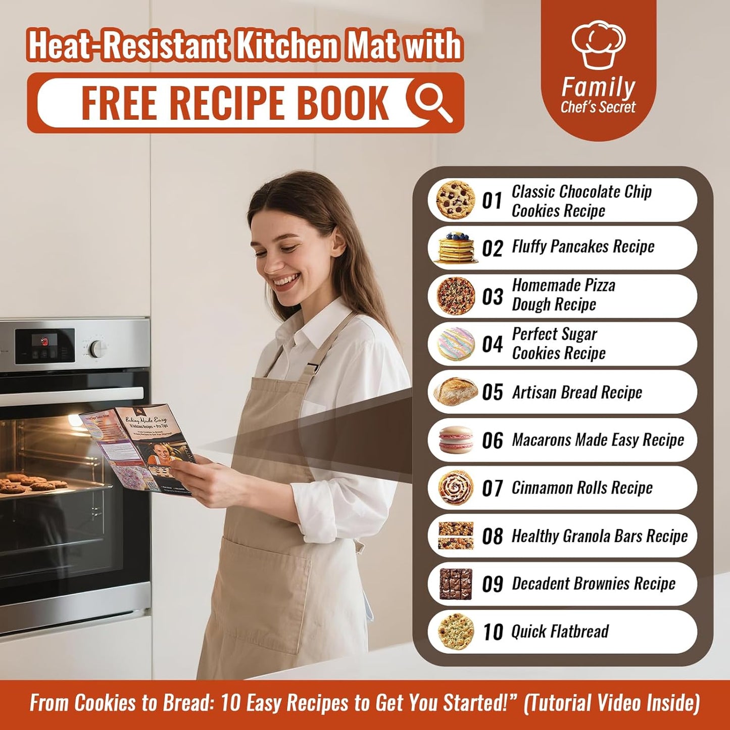 Silicone Macaron Baking Mat with 10 Easy Recipes, Non Stick Silicone Pastry Mat, Kneading Dough Rolling Mat Silicone Mats for Baking Cookie, bread, Pizza, Extra Thick Oven Mat & Dishwasher Safe