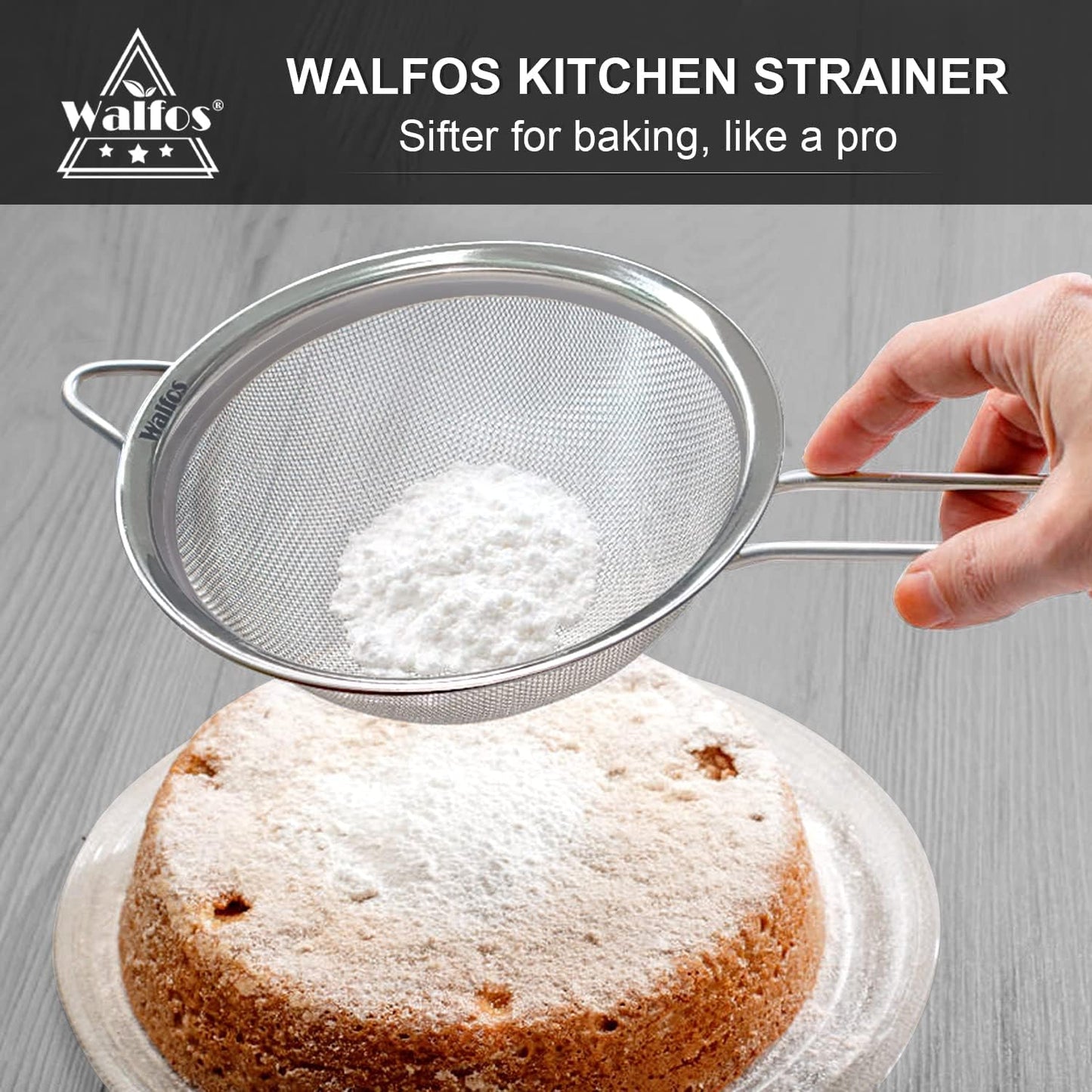 Walfos Fine Mesh Strainer 4PCS, Versatile Kitchen Strainer with Handle - 7", 4.6", 3.15", 2.7" Sieve Fine Mesh Stainless Steel, Metal Strainers and Sifters for Rice, Quinoa, Tea, Cocktail, Juice