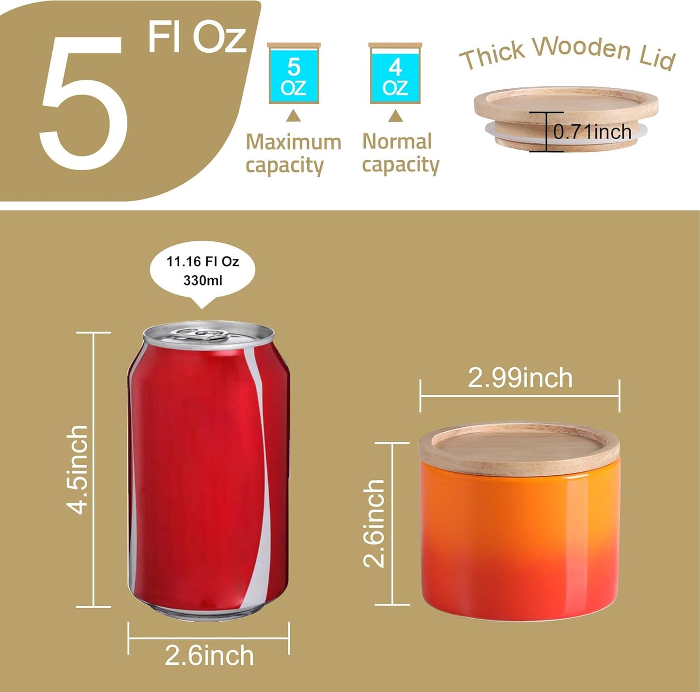 Sweejar Kitchen Canisters Ceramic Food Storage Jar, Stackable Containers with Airtight Seal Wooden Lid for Serving Ground Coffee, Tea, Sugar, Spice and More - 5 Fl Oz(Gradient Orange)