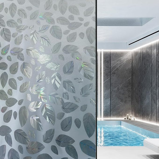 Window Privacy Film with Installation Tools, Static Cling, Anti UV, Heat Control, Ideal for Home Shower Office Glass Door (Leaf White (Glue-Free), 23.6X196.9Inch)