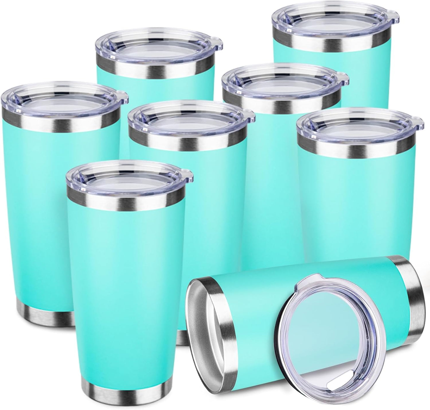 StarSpeed 20oz Tumbler Bulk with Lid, Stainless Steel Insulated Tumblers Double Wall Vacuum Insulated Travel Mug, Powder Coated Coffee Cups for Hot and Cold Drinks(Light Green,8)