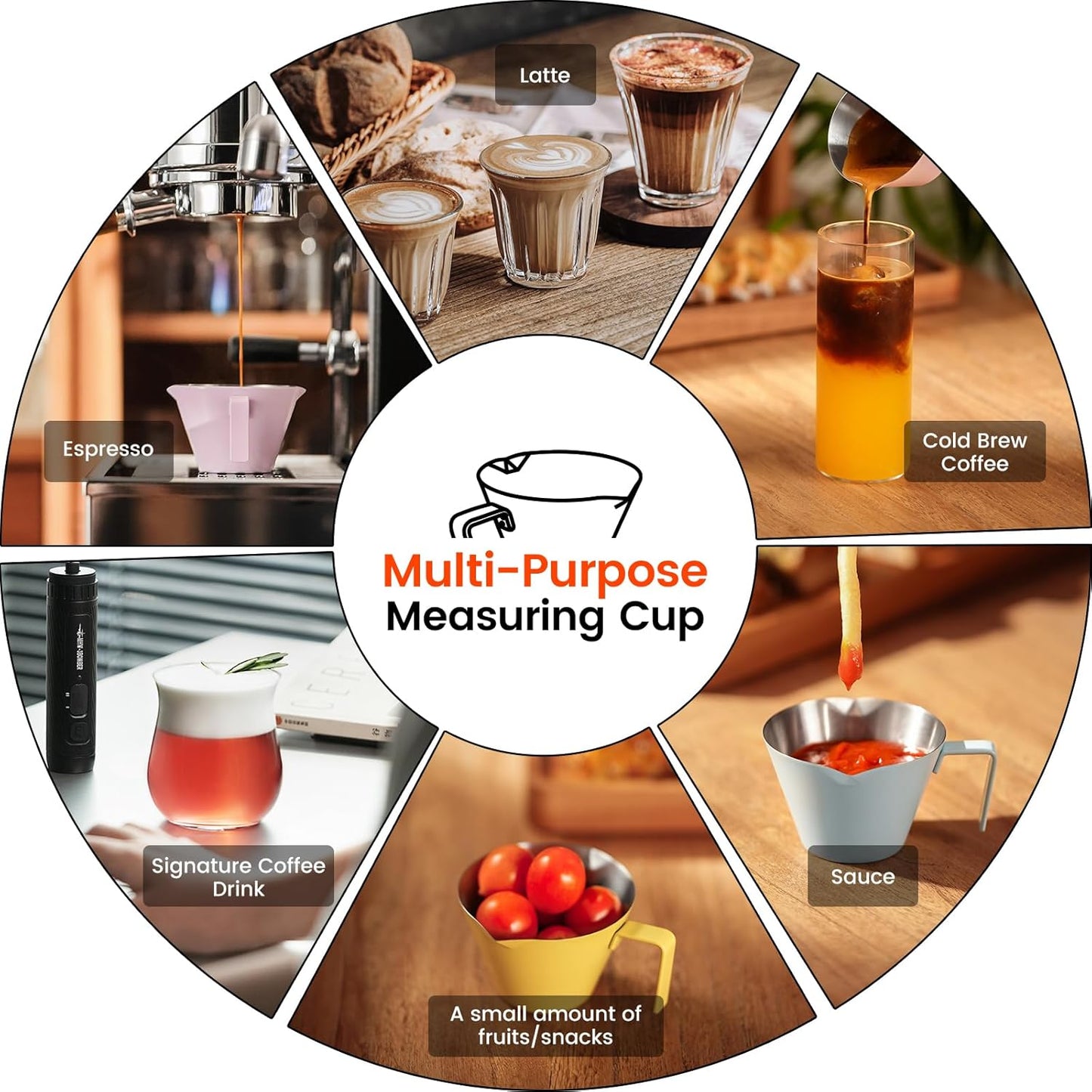 MHW-3BOMBER Espresso Measuring Cups, Double Spouts Stainless Steel Espresso Pour Cup, Espresso Shot Cups with Handle Scale, Metal Measuring Cups with V-Shaped Mouth, 3.4OZ/100ML Yellow G5670-OS