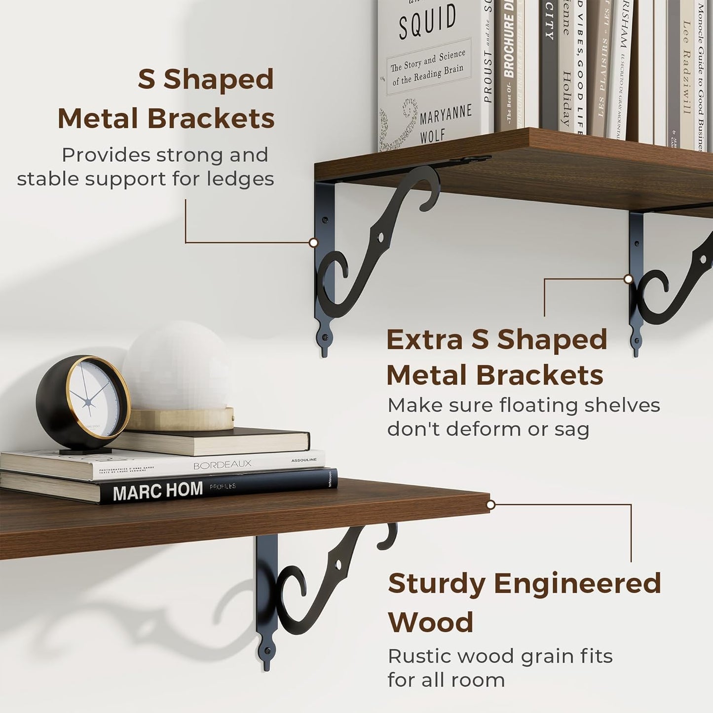 RICHFOCUS 12 Inch Deep Floating Shelves for Wall, 31.5" W x 12" D Wood Wall Shelves Set of 2, Wide Floating Shelves for Living Room, Bedroom, Kitchen, Bathroom and Decor Storage, Walnut