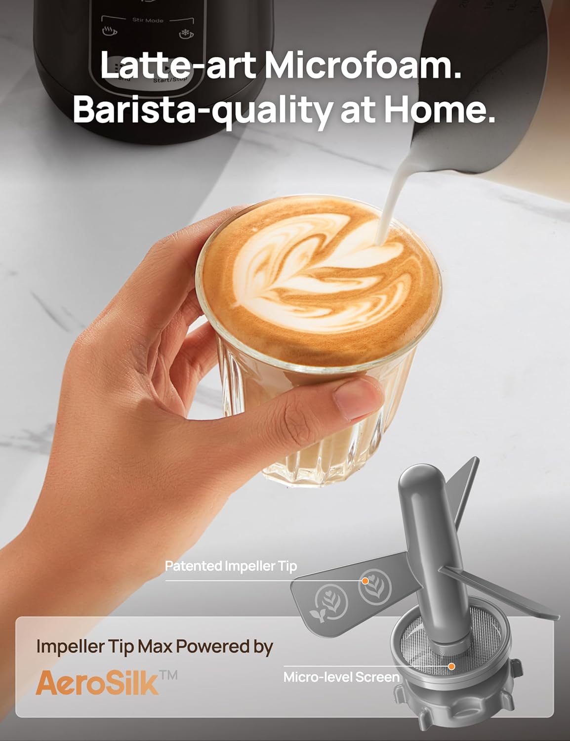 DREO 8-in-1 Milk Frother, Electric Stainless Steel Frother for Latte Art Microfoam and Coffee, 9oz/270ml Warm and Cold Foam Automatic Frothers, LED, Easy to Clean