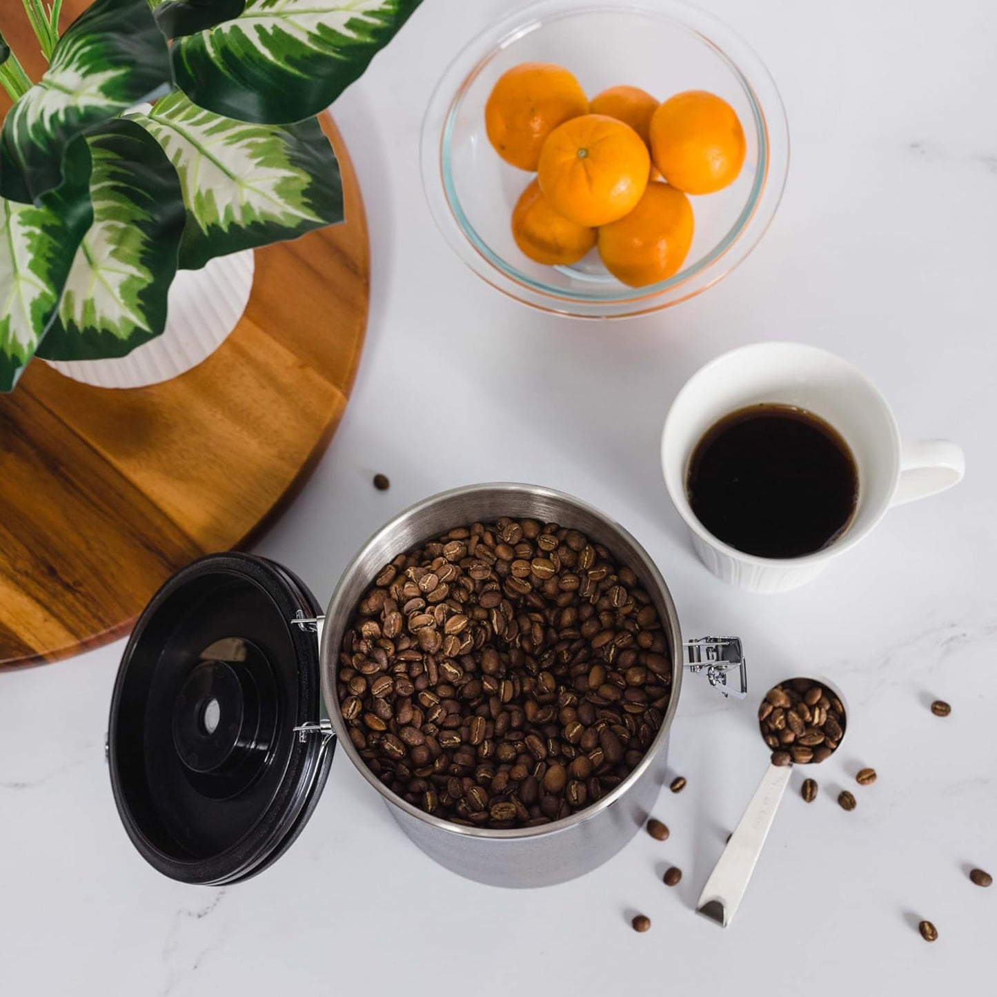 Large Coffee Canister – Airtight Stainless Steel Storage Container with Date Tracker & Scoop, Sealed Jar for Grounds, Beans, Tea, Flour, Cereal, and Sugar (Gray Home, 38OZ)