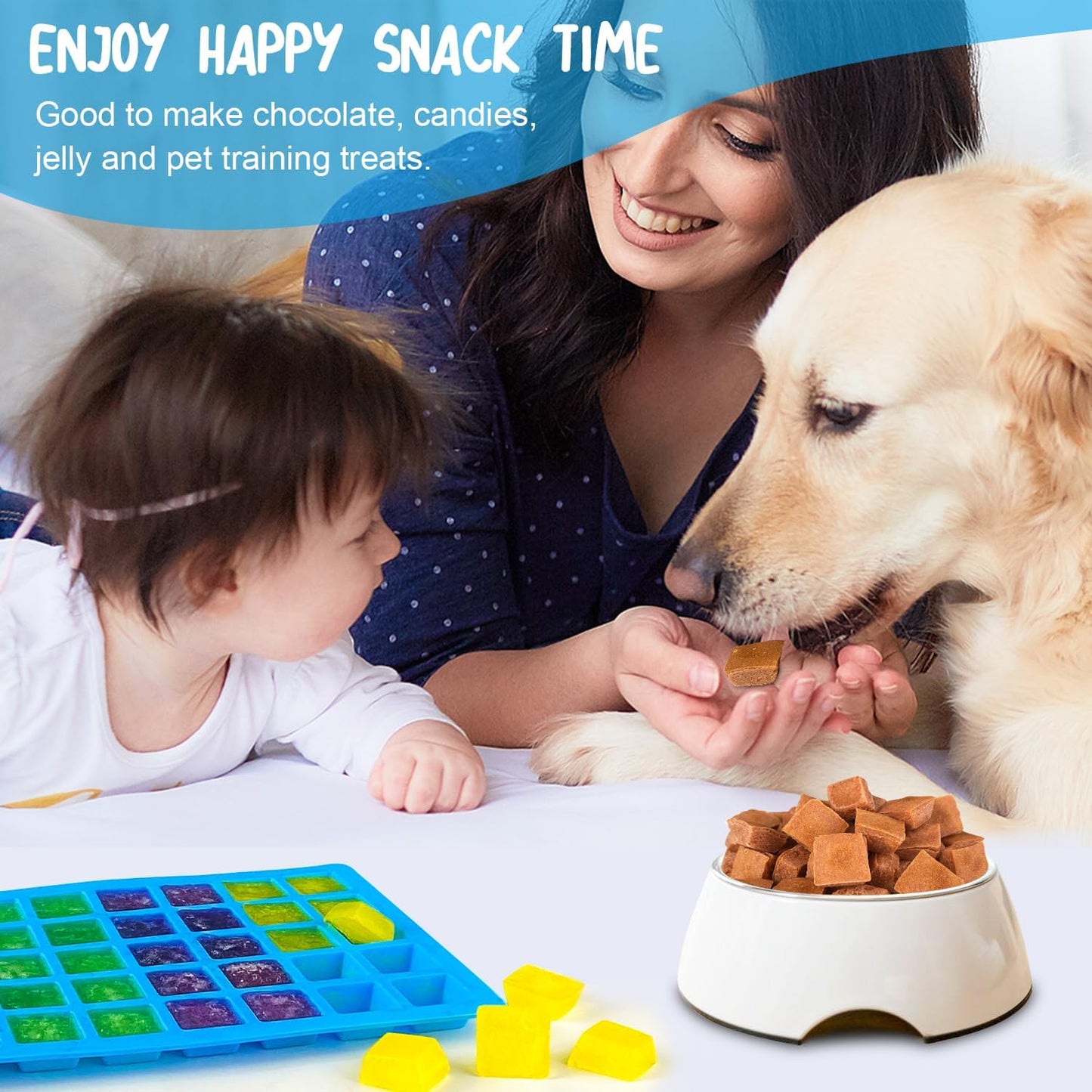 Walfos Mini Square-Terrace Silicone Candy Molds 50 Cavities - Non Stick, Food Grade & Dishwasher Safe, 3 Packs