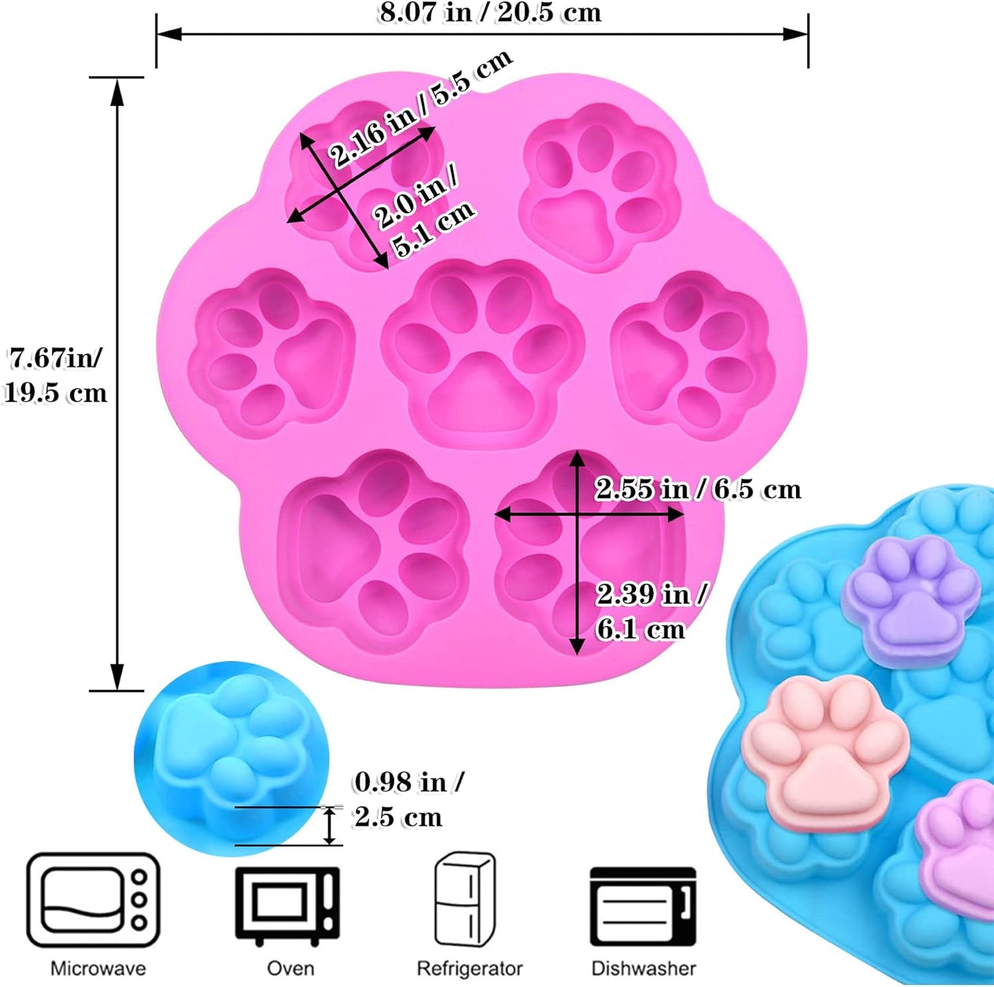 Puppy Dog Paw Bone Silicone Chocolate Moulds，Silicone Dog Treat Mold - 5 Pack