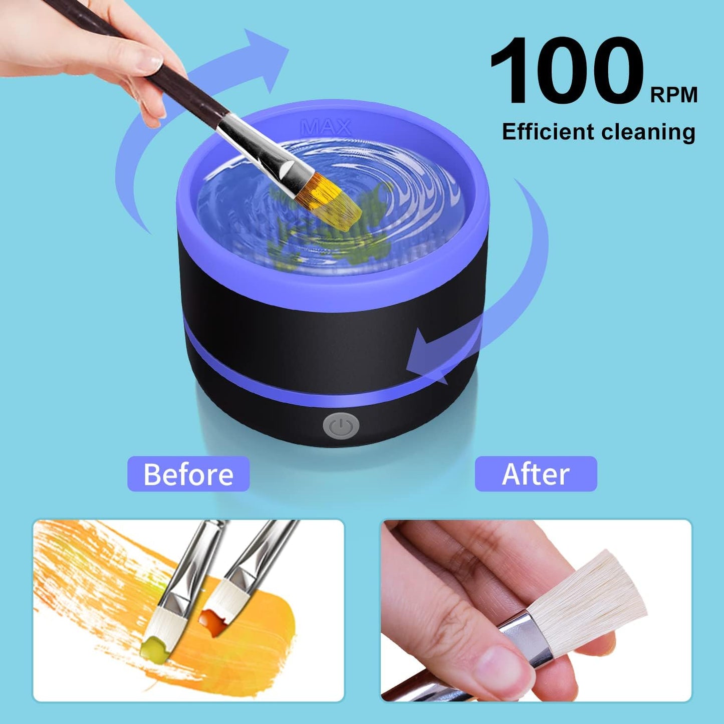 YAGHVEO® Electric Paint Brush Cleaner Rinse Cup, Paint Brush Cleaner, Brush Rinser for Painting, Artist Brush Cleaning Washer Rinser for Acrylic, Watercolor, Oil, Gouache Painting
