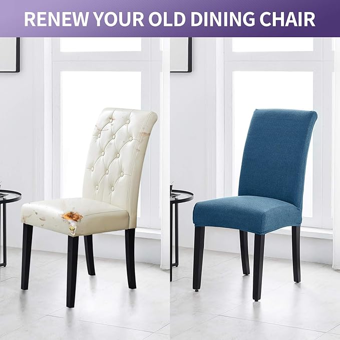 Joccun Chair Covers for Dining Room Set of 2, Chair Slipcovers Stretch Dining Room Chair Covers Seat Protector,Washable Parsons Chair Cover for Home,Hotel,Banquet(Dark Blue,2 Pack)