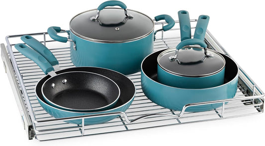 HOLDN’ STORAGE Pull Out Cabinet Organizer, Heavy Duty Caddy w/Lifetime Limited Warranty -24”W x 21”D - Requires At Least 25-1/4” Cabinet Opening, Steel Metal Cabinet Drawers Slide Out, Chrome