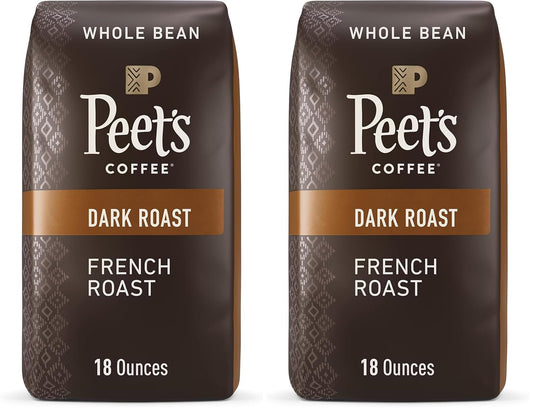 Peet's Coffee, Dark Roast Whole Bean Coffee - French Roast 36 Ounces (2 Bags of 18 Ounces)