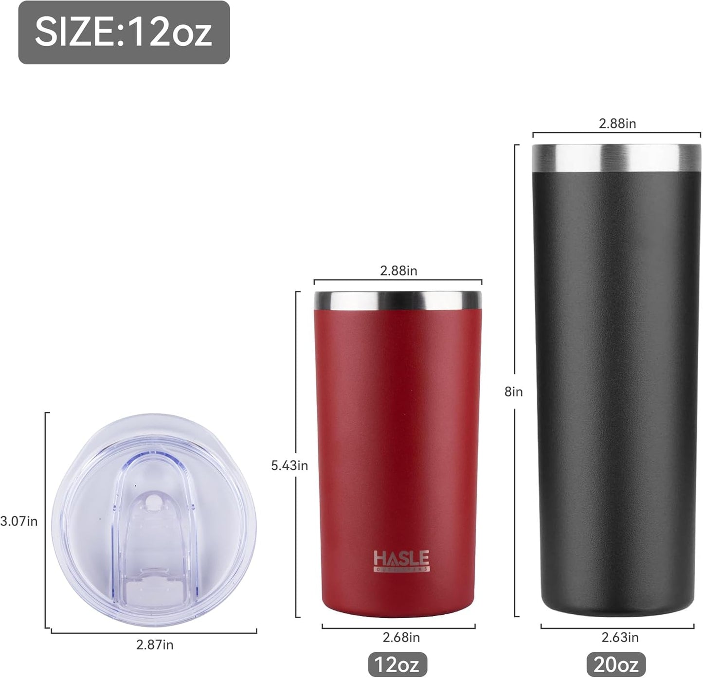 HASLE OUTFITTERS 12 oz Skinny Tumbler, Stainless Steel Insulated Slim Tumbler set bulk with Lid, Reusable Double Wall Travel Coffee Mug, Durable Powder Coated Travel Water Cup(Red,12)