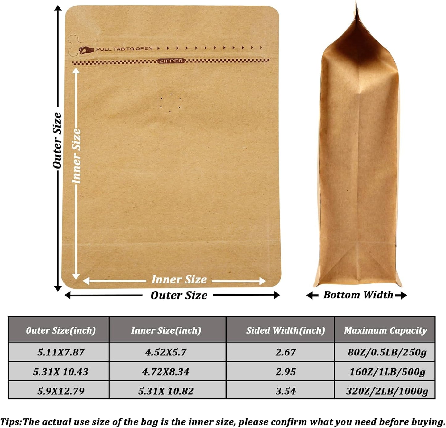 Coffee Bags with Valve (50 PCS,8oz/0.5lb) Kraft Paper High Barrier Aluminum Foil Flat Bottom Standing Coffee Beans Storage Packaging Bags,Reusable Heat Seal Side Zipper Pouches for Small Business&Home
