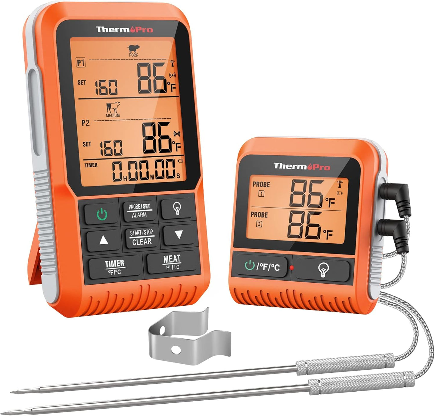 ThermoPro TP826 500FT Wireless Meat Thermometer, Dual Meat Probe Cooking Thermometer with HI/Low Alert, Food Grill Temperautre probe, Outdoor Fryer Accessories for BBQ, Smoker, Oven, Grilling Gift