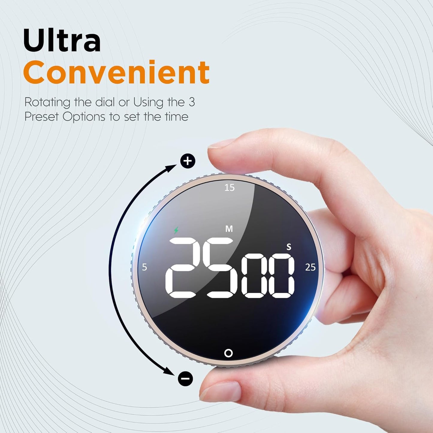 Rechargeable Magnetic Kitchen Timer-Loud Alarm Visual Productivity Timer&Pomodoro Timer with Large LED Display,3 Presets(5/15/25min),3 Volume Levels. Ideal for Cooking, Fitness&Office Use(BN)
