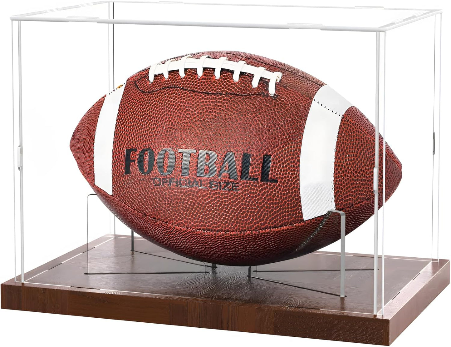 Football Display Case Acrylic Clear, Football Stand Holder Full Size with Solid Wood Base, UV Protected Football Display Box with Removable for Football Fans & Collectors, Memorabilia & Gift