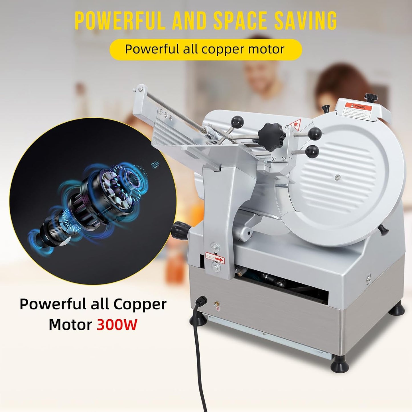 Commercial Dual Motor Meat Slicer 180W+370W | 12" Carbon Steel Blade, 0-7mm Adjustable - For Deli, Restaurant & Home Use