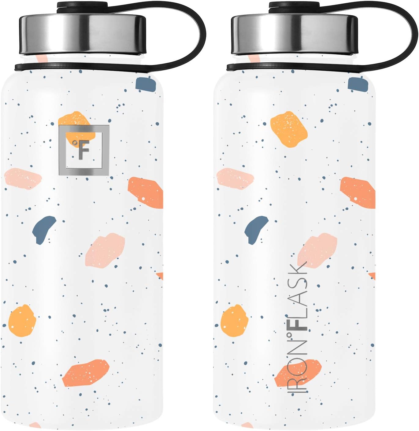 IRON °FLASK Camping & Hiking Hydration Flask with 3 Lids - Stainless Steel, Double Walled & Vacuum Insulated Water Bottle - Leak Proof & BPA Free (Terrazzo, Spout - 32 oz)