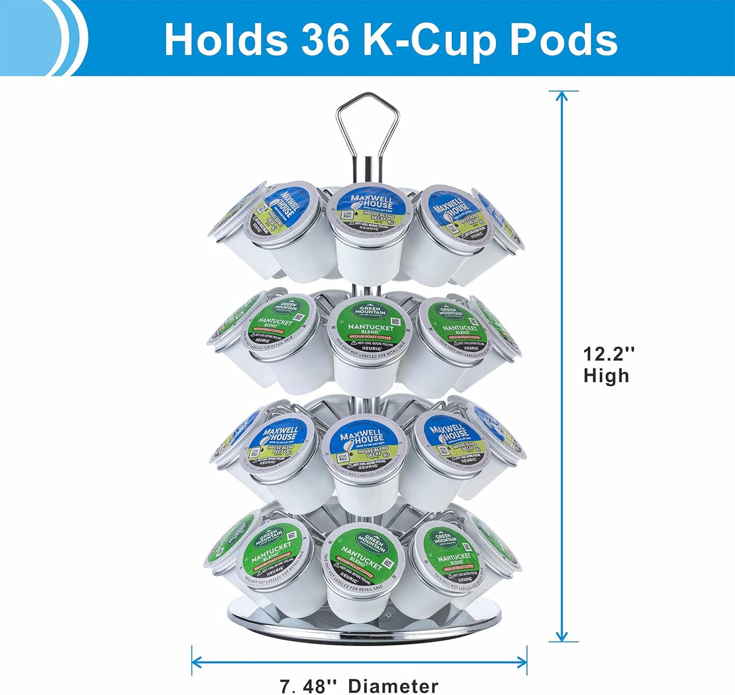 Rice rat K cup Holder Storage Coffee Capsules Pod Holder Carousel 4 Tier Compatible with 36 K-Cup Pods