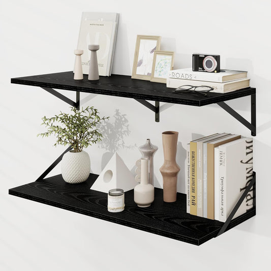Dreamland Wall Shelves Black, Large Floating Shelf 12 * 36 inch Set of 2 Wall Shelves for Dorm, Bookshelf, Living Room, Bedroom, Bathroom