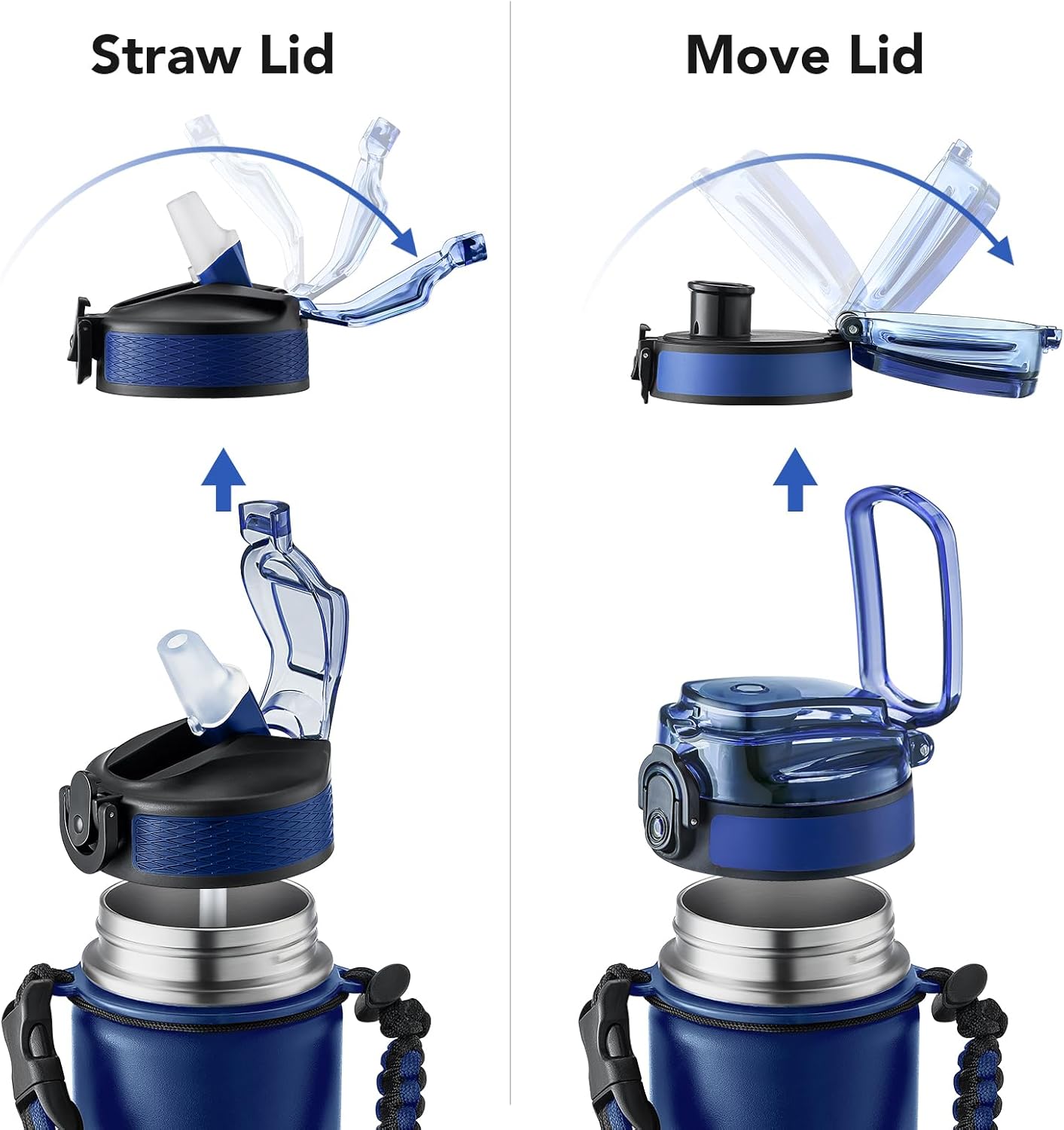 GOSWAG Insulated Sports Water Bottle, 24oz 2 Lids(with Straw/No Straw), Stainless Steel Water Bottles with Paracord Handle, Insulated Bottle with Double-Wall Vacuum Insulation