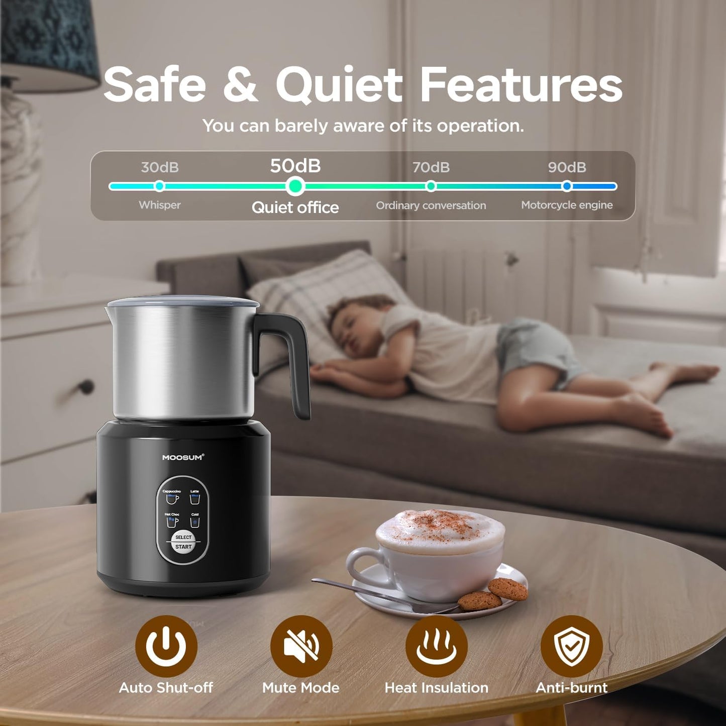 Detachable Milk Frother, Food Grade Stainless Steel 17oz Electric Milk Steamer, Easy Clean with Dishwasher Safe, Automatic Hot/Cold Foam Maker, Hot Chocolate Maker, 120V, Black