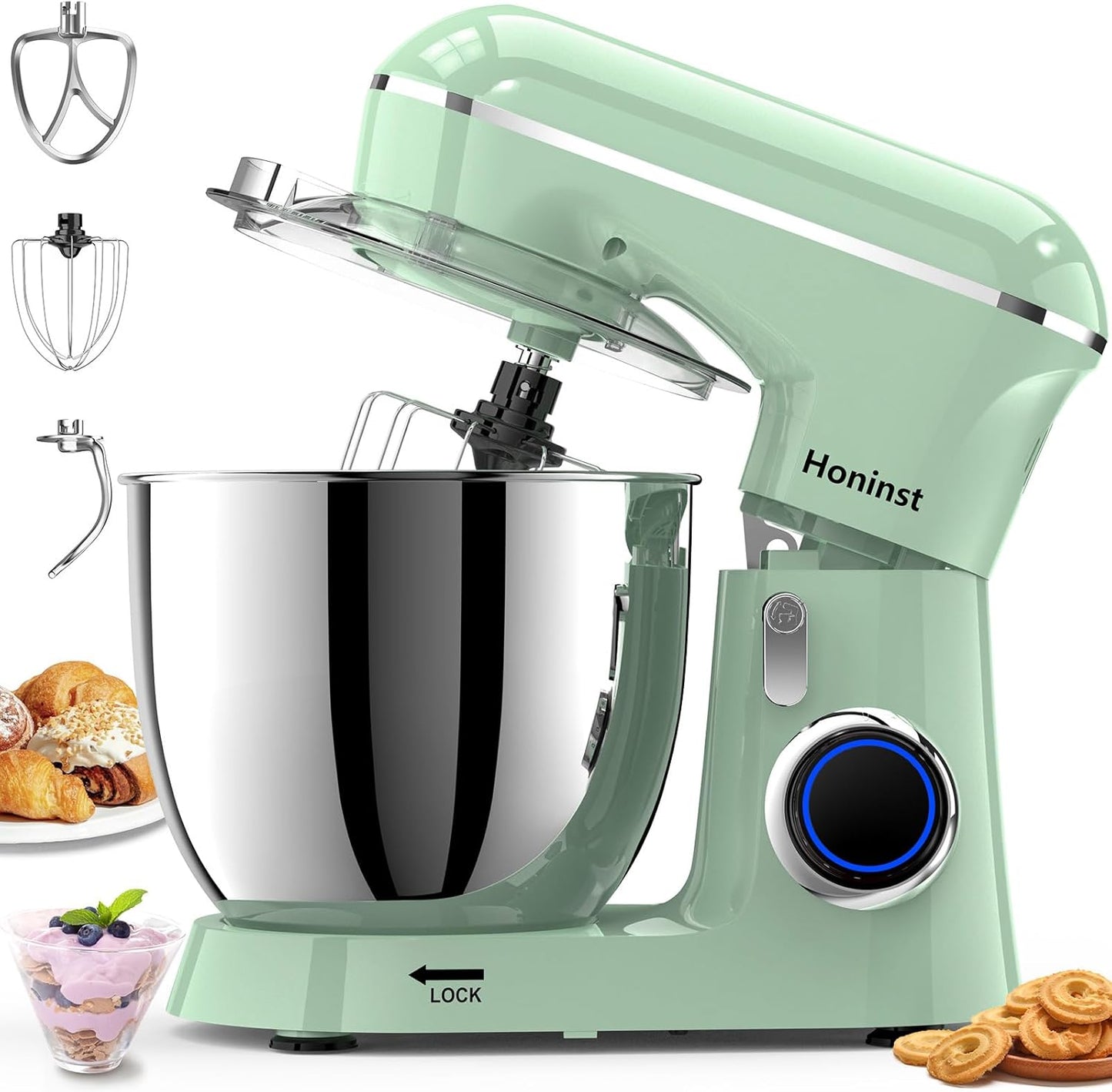 Stand Mixer, 6.5QT 10-Speed Tilt-Head Electric Stand Mixer, 3-In-1 Kitchen Mixer with Bowl, Dough Hook, Whisk and Beater, Food Mixer for Baking, Cake and Most Home Cooks, Light Green