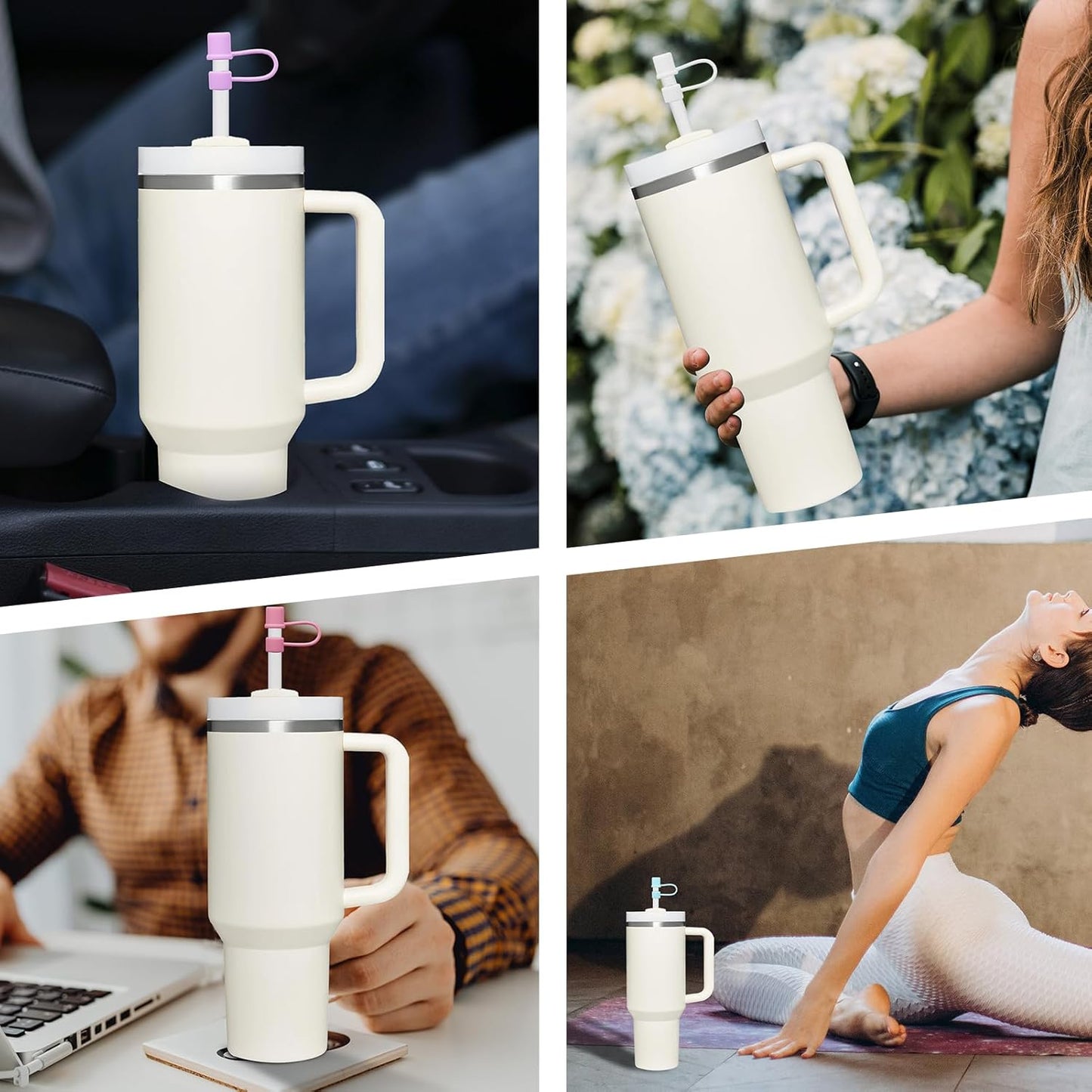 Straw Toppers for 10mm/0.39inch Diameter Straw Cover, compatable for Stanley/Owala Tumblers, Food Grade Silicone. (5pcs-Basics-White)