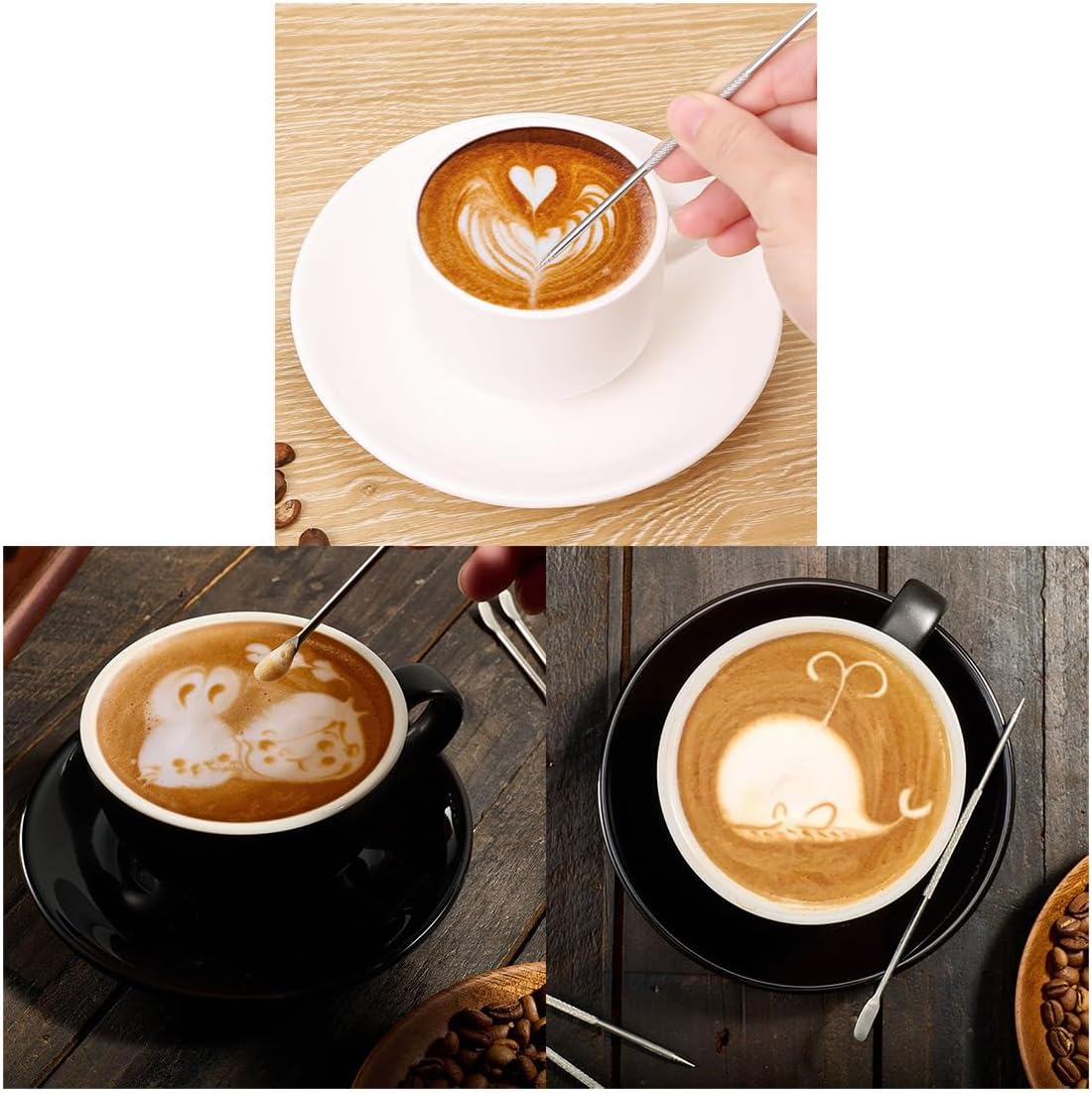 JianLing 3PCS Stainless Steel Coffee Art Pen Latte Art Needle 135mm Silver Coffee Art Tools