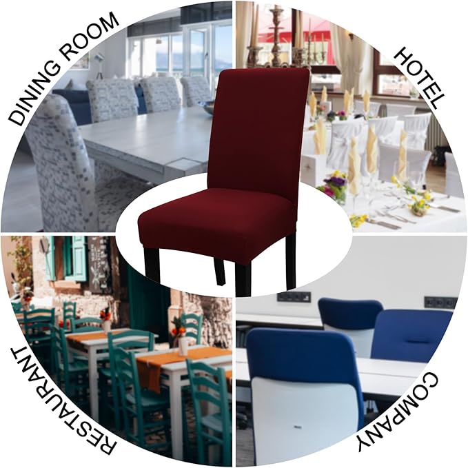 JQinHome 6 Pcs Dining Chair Slipcover,High Stretch Removable Washable Chair Seat Protector Cover for Home Party Hotel Wedding Ceremony (Burgundy)