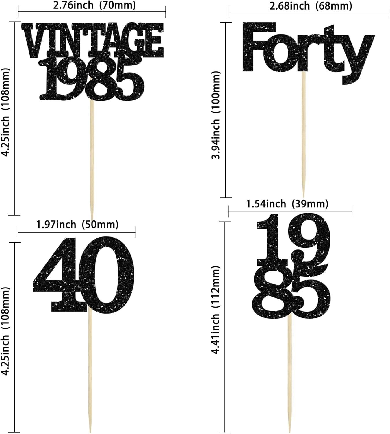 Gyufise 24Pcs Vintage 1980 Cupcake Toppers Glitter Cheers to 45 Fabulous Forty Five Cupcake Picks 45th Birthday Wedding Anniversary Party Cake Decorations Supplies Black