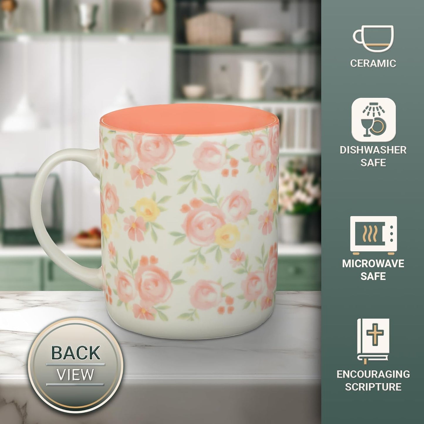 Christian Art Gifts Large Inspirational Women's Ceramic Coffee & Tea Scripture Mug: Trust in the Lord Encouraging Bible Verse, Microwave/Dishwasher Safe Novelty Drinkware, White & Pink Floral, 14 oz.