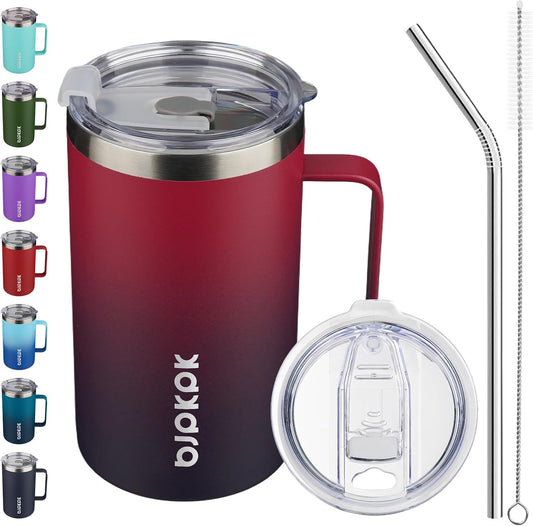 BJPKPK Insulated Coffee Mug with 2 Lids, 25oz Stainless Steel Insulated Tumbler with Handle, Double Wall Vacuum Coffee Cups, BPA Free Travel Mug for Coffee, Tea and Drinks, Charming Red & Blue