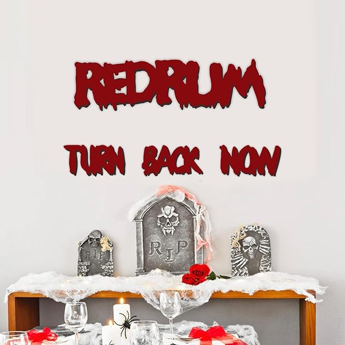 Wooden Halloween Decorations Stickers Bloody Halloween Decals for Mirror Wall Window Peel and Stick Happy Halloween Wall Sticker Redrum Door Sign Outdoor Indoor Decor Holiday Party Supply Photo Props