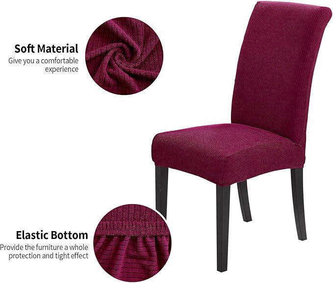 Joccun Chair Covers for Dining Room Set of 4,Dining Chair Slipcovers Stretch Dining Room Chair Covers Seat Protector,Washable Parsons Chair Cover for Home,Hotel(Wine Red,4 Pack)