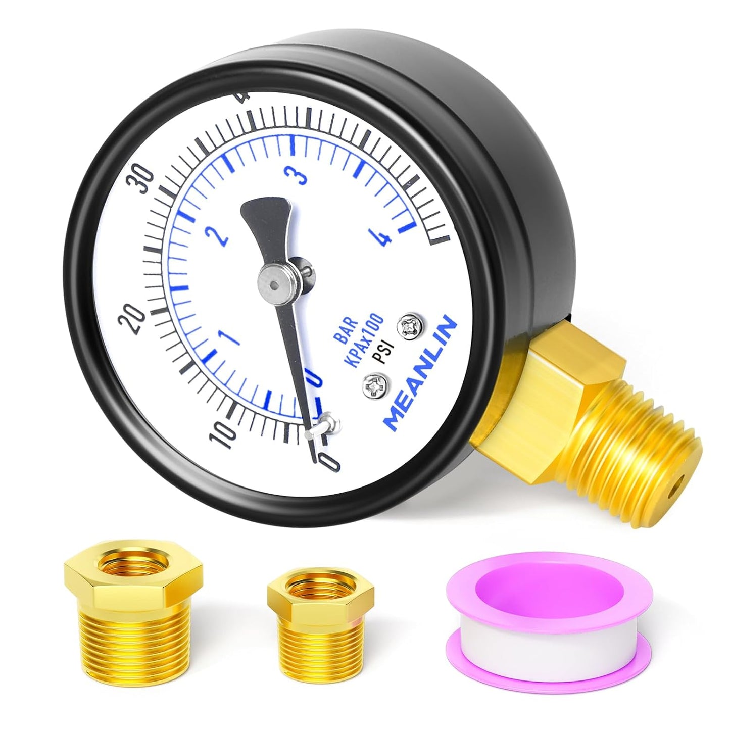 MEANLIN MEASURE 1/4" NPT 0-60Psi 2" Dial Face Well Pump Pressure Gauge, Lower Mount, Suitable for Water, Oil, Air Pressure Testing