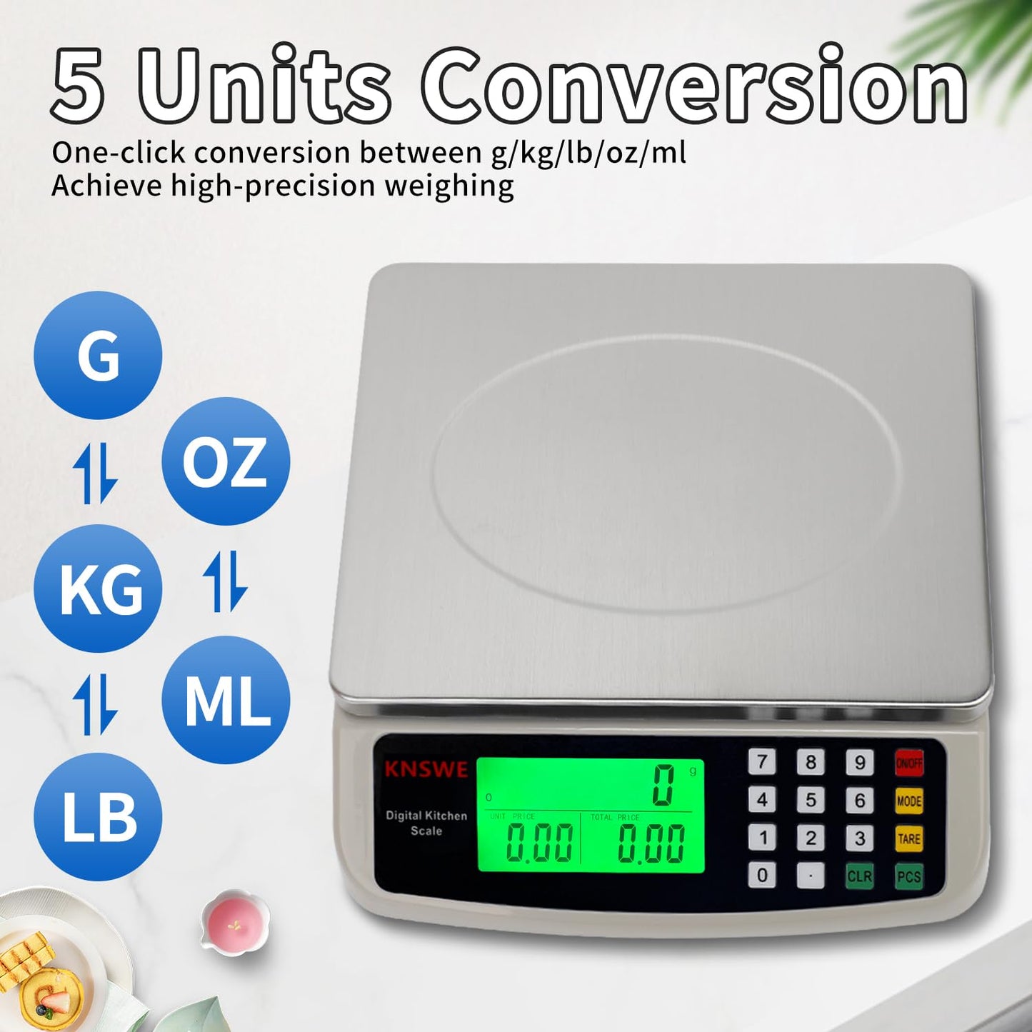 Commercial Food Scale 40KG Large Digital Kitchen Scale Baking Cooking Bread Meat Weight Price Computing Scale Stainless Steel Parts and Coins Counting Scale for Deli Stores Tare Function