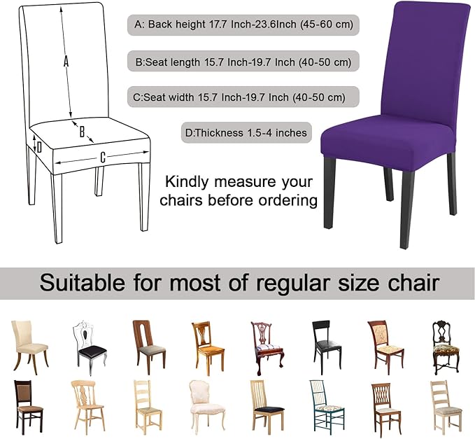 JQinHome Dining Chair Slipcover, High Stretch Removable Washable Chair Seat Protector Cover Set of 2,Chair Covers for Dining Room, Kitchen,Home Party,Wedding Ceremony(Purple, 2PC)