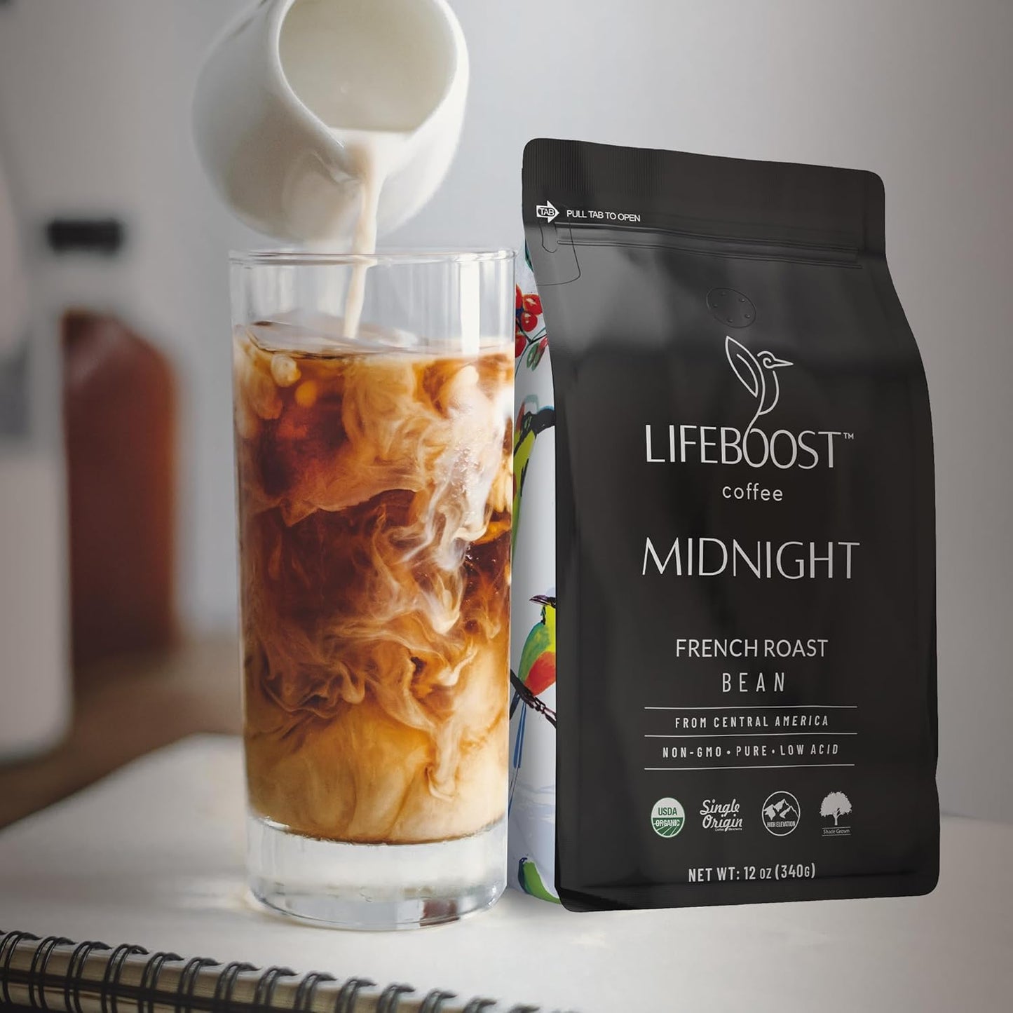 Lifeboost Midnight French Roast Coffee Beans - Single Origin Non-GMO USDA Organic Low Acid French Roast Coffee - Third Party Tested For Mycotoxins & Pesticides - 12 Ounces