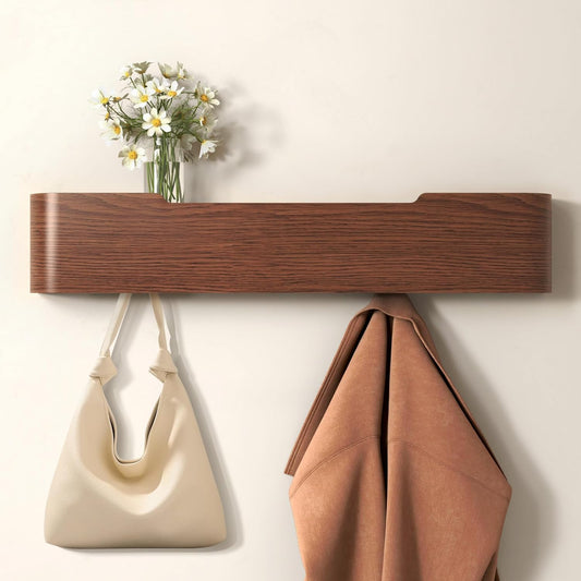 Coat Rack Wall Mount Entryway Organizer Modern Key Holder Wall Mount with Wooden Shelf Entryway Hooks for Bedroom Kitchen Hallway Bathroom for Hanging Coats Hats Bags Towels