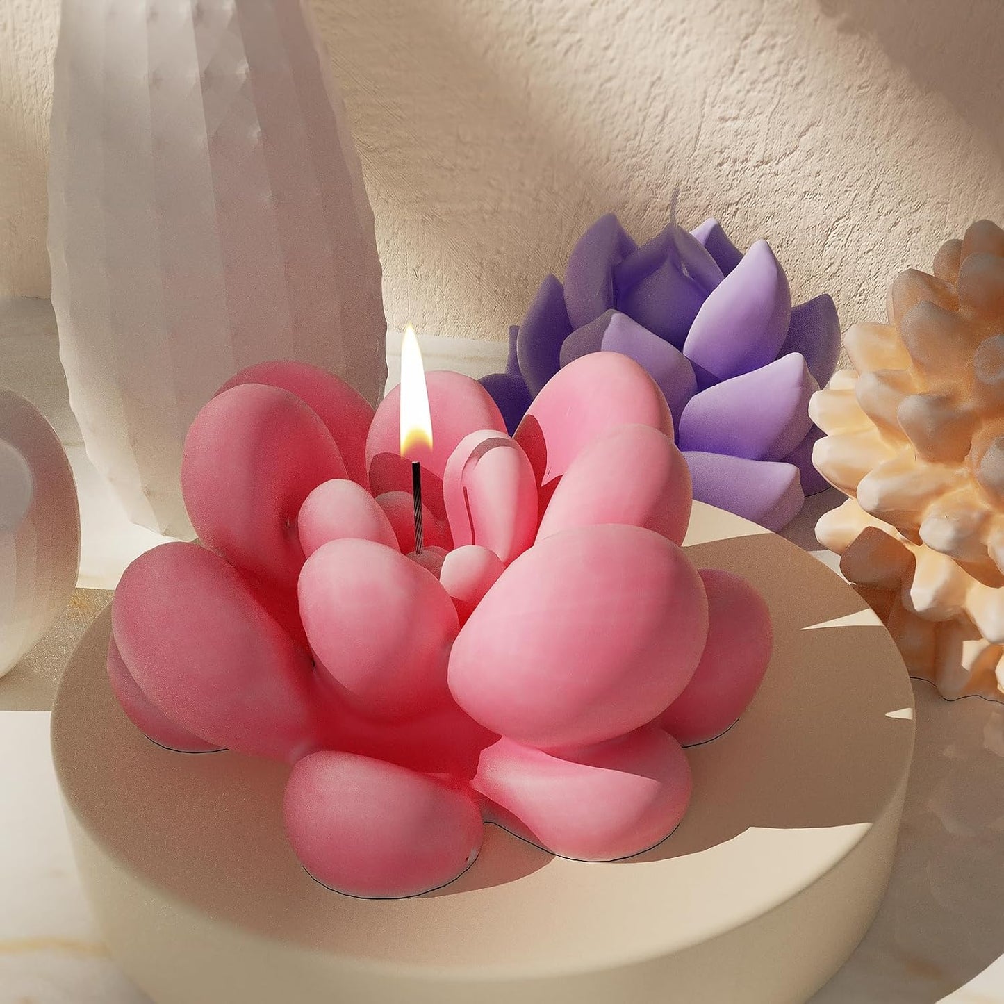 8 Pack Flower Succulent Candle Mold Resin Casting Silicone Molds for Home Decor & Candle Making Wave Spiral Mold