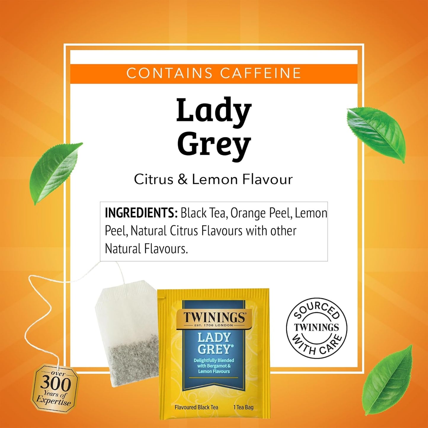 Twinings Lady Grey Black Tea Individually Wrapped Bags, 20 Count (Pack of 6), Orange & Lemon Peel with a Hint of Bergamot, Caffeinated, Enjoy Hot or Iced, 120 Teabags
