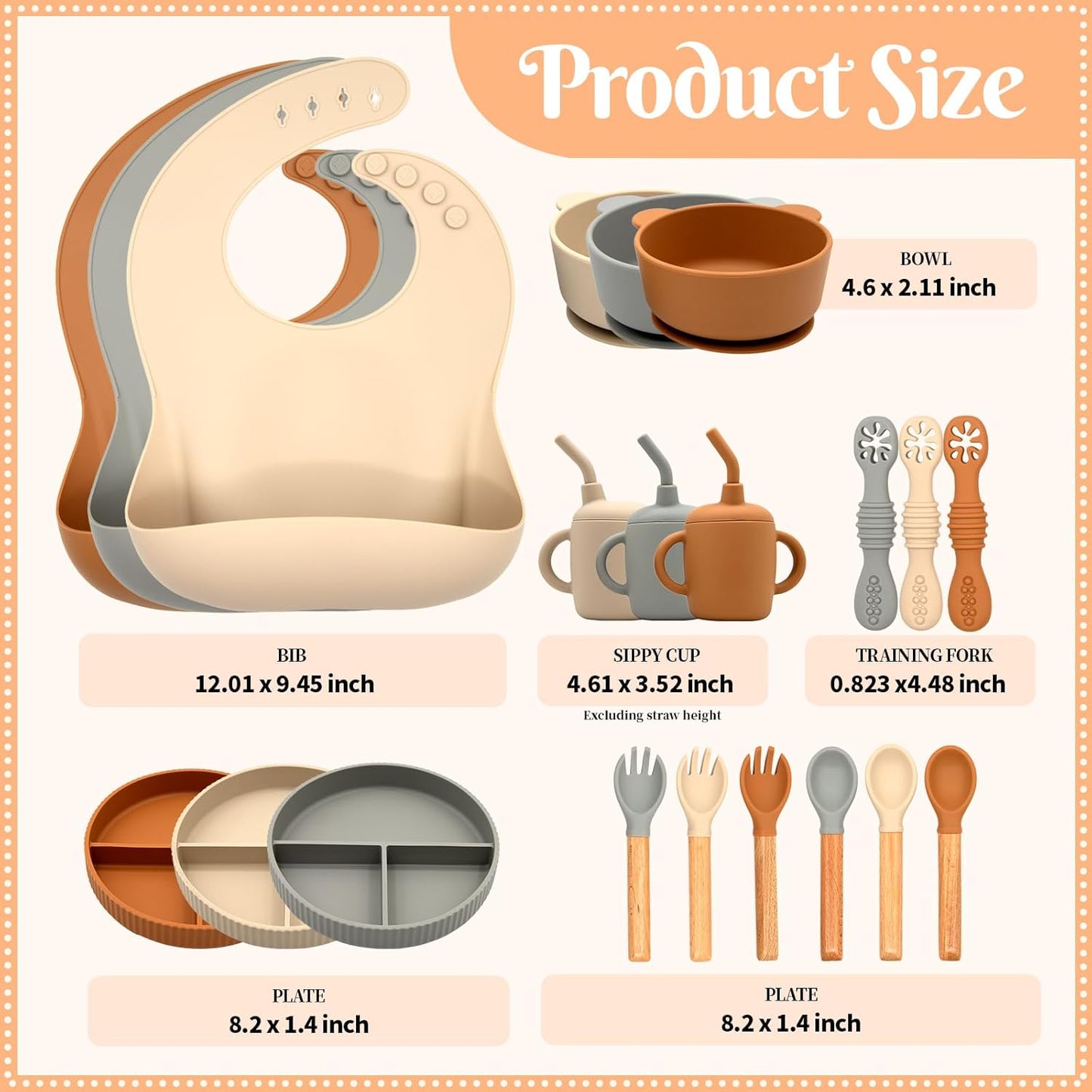 Silicone Baby Feeding Set 21 Pcs, Led Weaning Supplies, Baby Feeding EatincSupplies Set BPA Free, Essentialsfor Newborn Gift Walnut Color, Beige, Smoky Gray