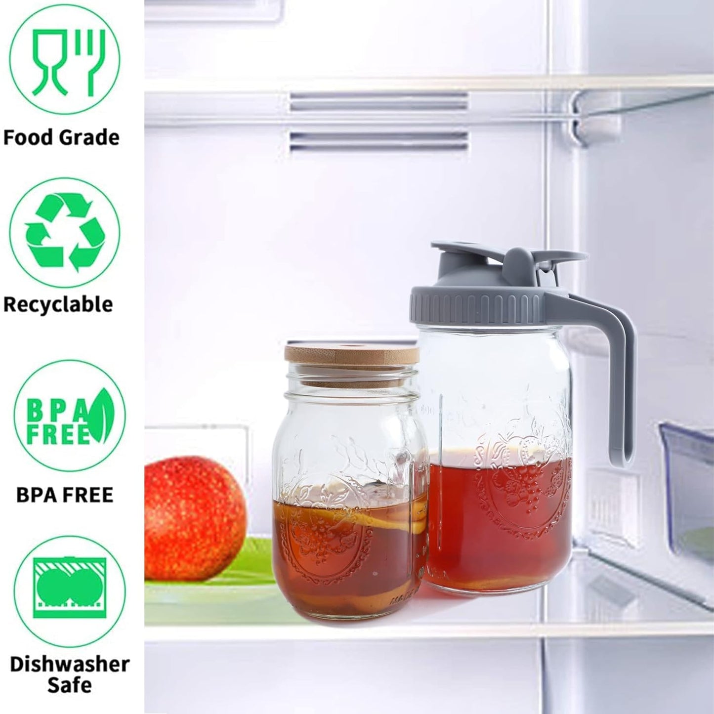 Cold Brew Mason Jar Iced Coffee Maker 64 Oz Wide Mouth Jar Cold Brew Pitcher With Coffee Filter Food Grade Airtight & Leak-Proof Pitcher 2 Quart