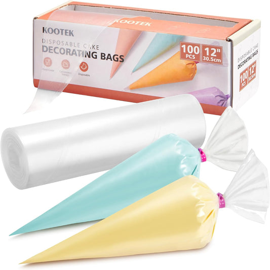 Kootek 12" Piping Bags (100Pcs), Disposable Pastry Bags Anti Burst Icing Frosting Bag Thick Cake Decorating Bags for Cookie, Cupcake, Candy, Baking Supplies Tools