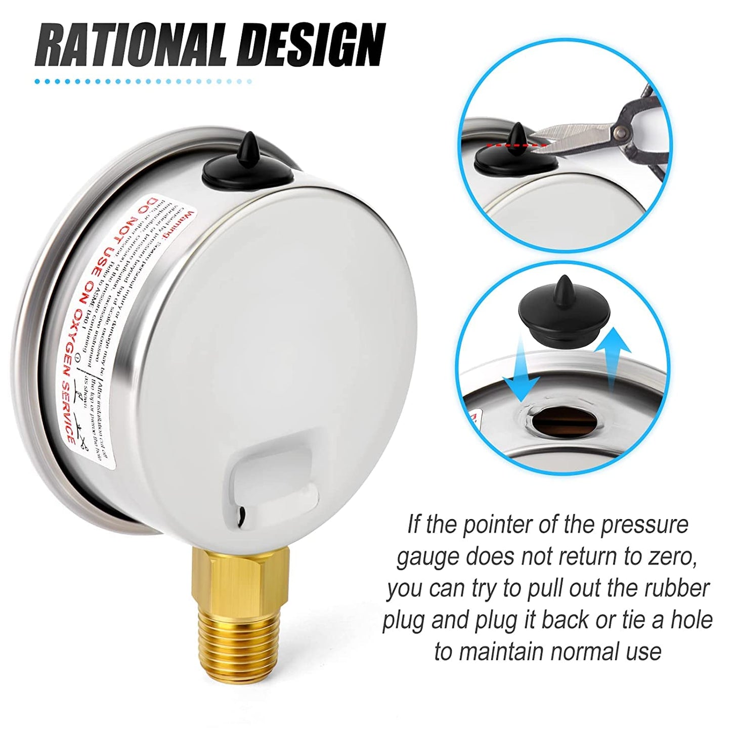 MEANLIN MEASURE 0~15Psi Stainless Steel 1/4" NPT 2.5" FACE DIAL Liquid Filled Pressure Gauge WOG Water Oil Air Lower Mount (Pack of 2), with 1/2" NPT and 3/8" NPT Hex Bushing