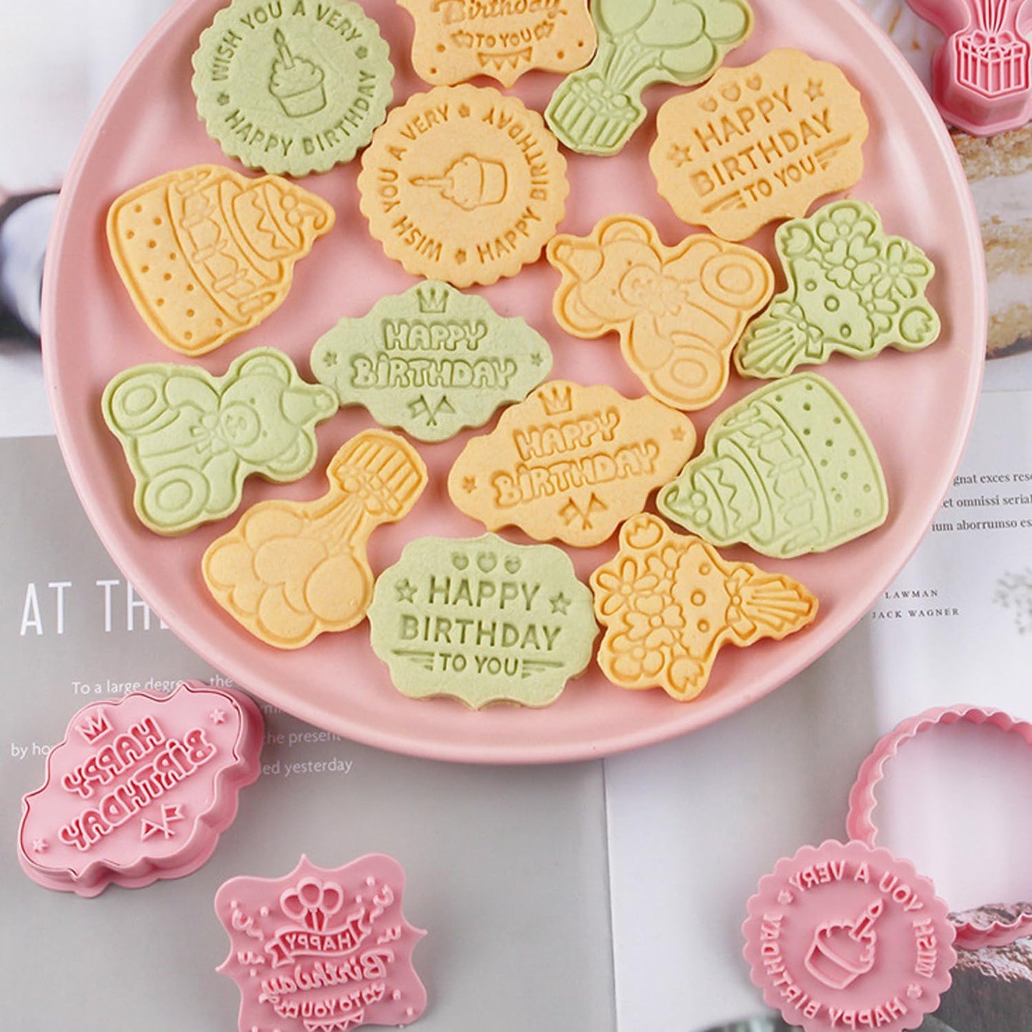 8PCS Happy Birthday Cookie Cutter Sets 3D Plastic Cookie Cutters with Plunger Stamps Pressable Biscuit Mold Cookie Molds Cake Baking Fondant Cutter Birthday Party DIY Cookie Decorating Supplies(C)