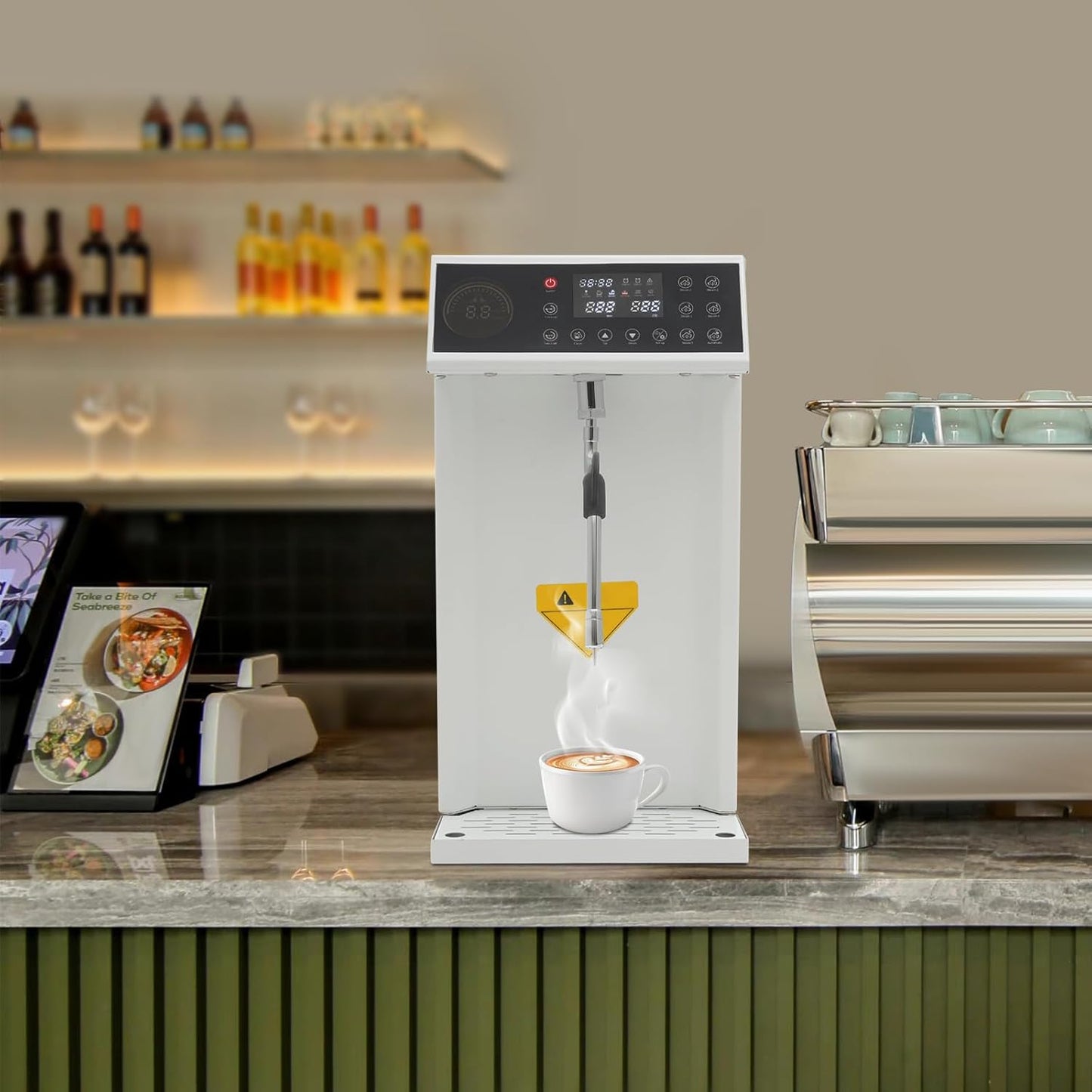 8L/2.11gal Commercial Steam Milk Frother, 3000W 5-Gear Fast Heating Milk Steamer Machine Electric Steam Milk Frothing Machine Espresso Coffee Milk Foam Machine for Bar Cafe