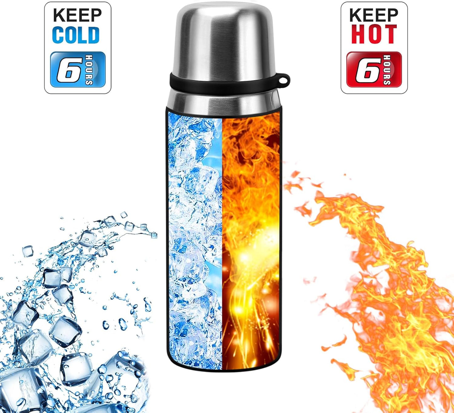 Stainless Steel thermo Bottles with cup 700ml/23.7oz Vacuum Insulated Bottle for hot and cold coffee drink water thermo flask with cup.(Black,700ml)