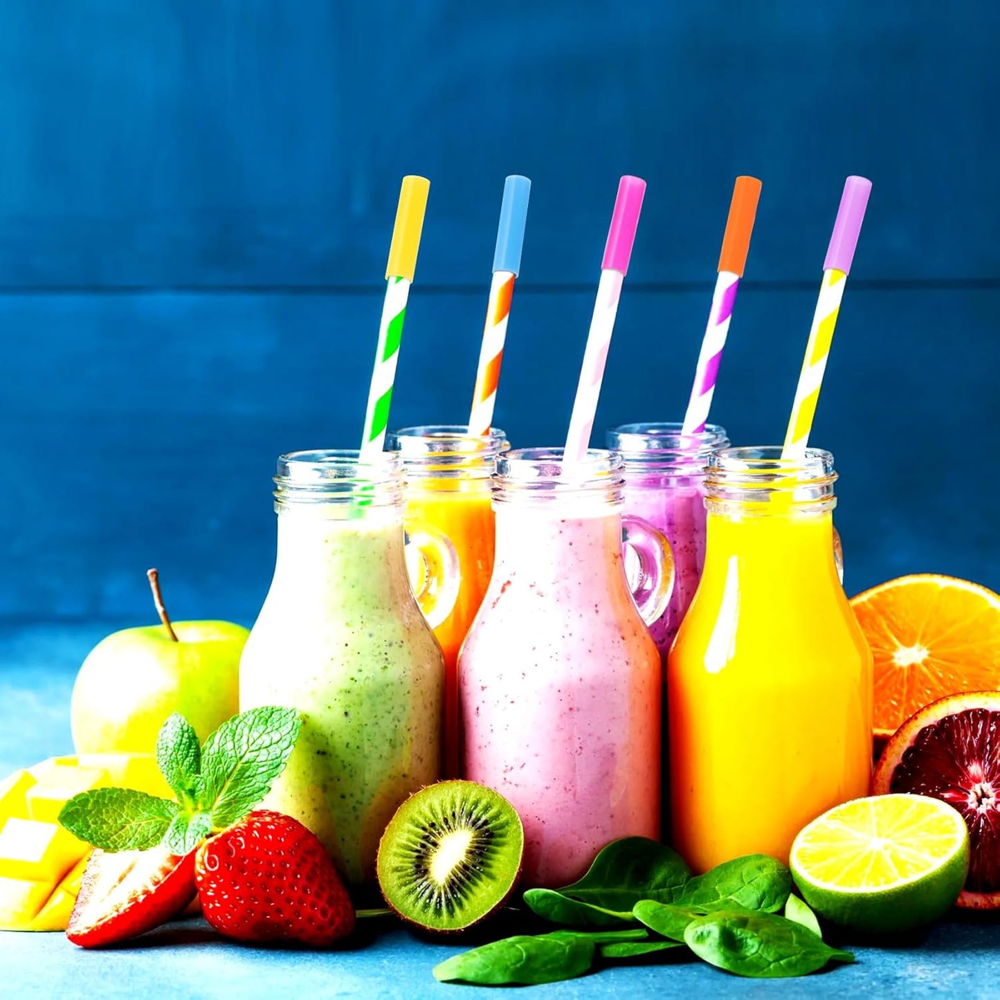 12pcs Food-Grade Silicone Metal Straw Tips, Reusable Straight Straws Cover Replacement Tips, Soft Straw Toppers Kits for 8 mm Stainless Steel Metal Straws - 6 Colors